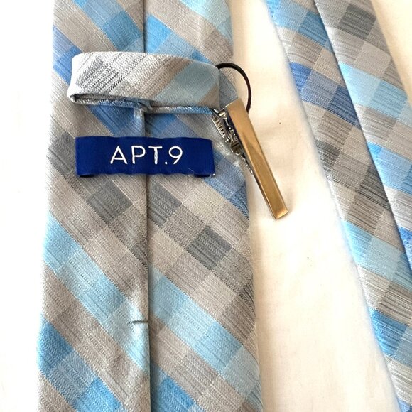 Apt. 9 Gray and Blue Tie, with Tie Bar, 57" x 2.75" New without Tags - Picture 9 of 10